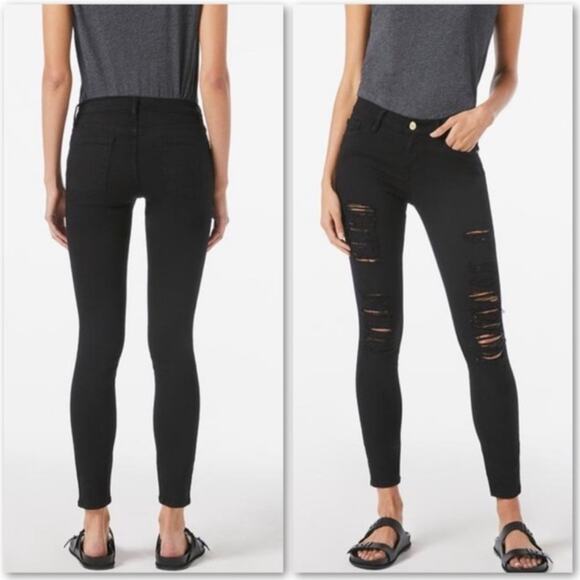 Frame Le Skinny De Jeanne Noir Black Distressed Skinny Jeans 25 - Picture 11 of 11
